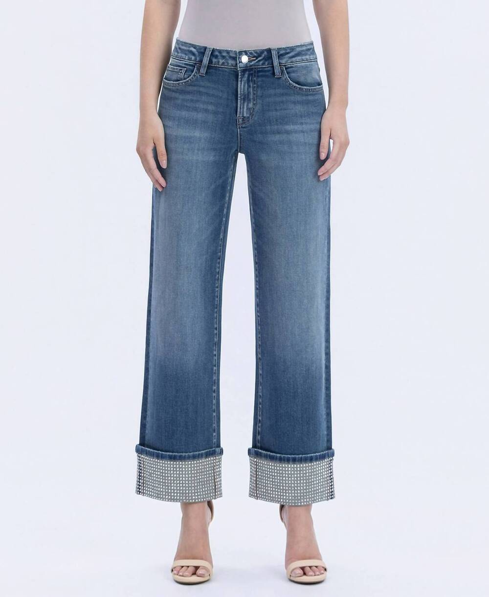 NEW FLYING MONKEY mid rise cuffed slim wide jeans in blue